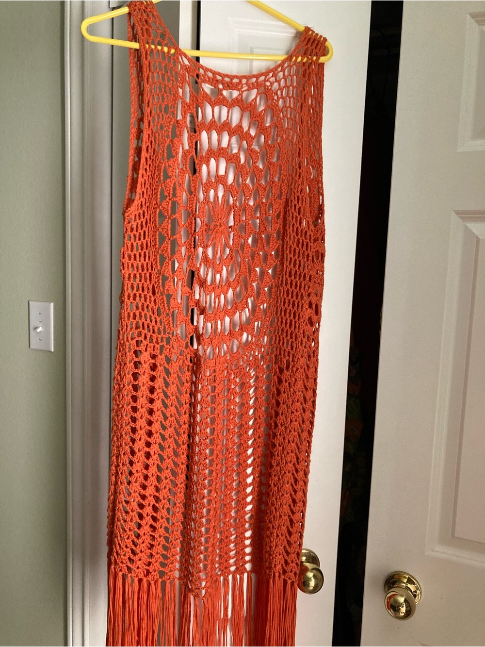 Umgee Crochet Fringe Vest in Orange
